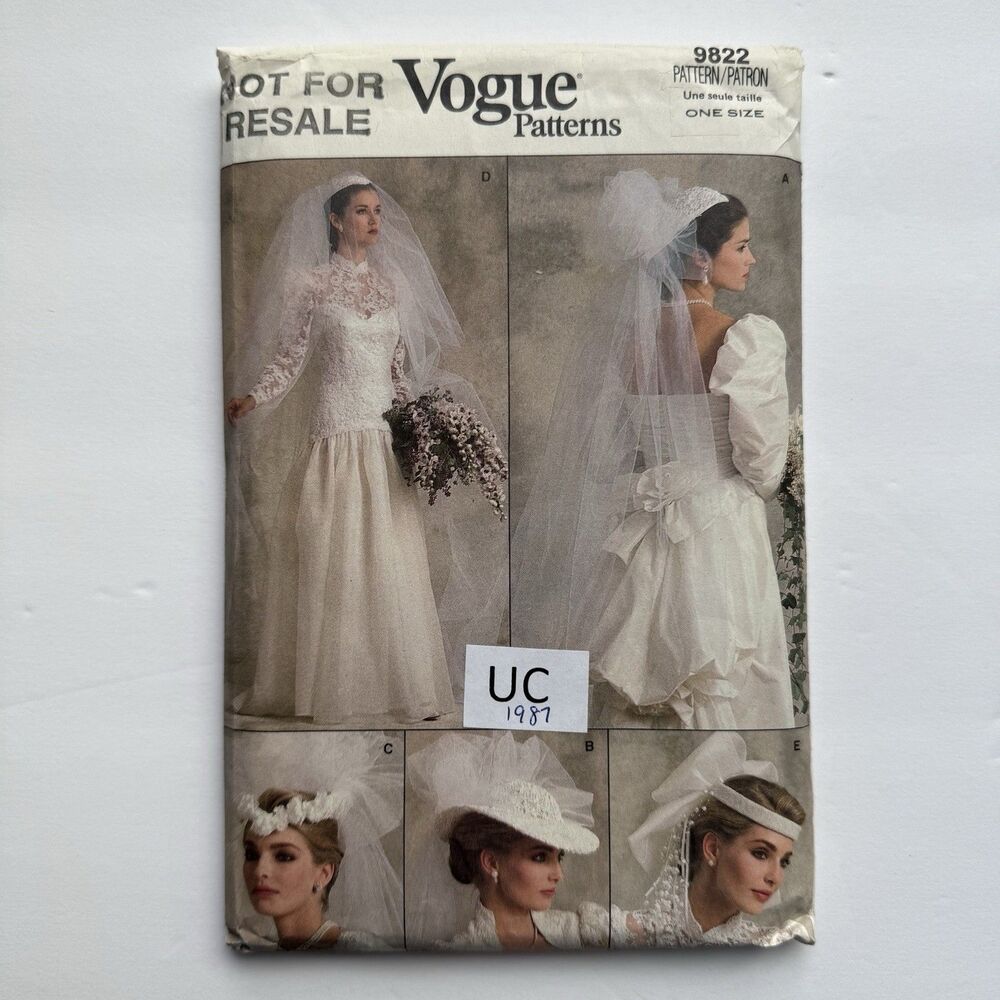 Vtg 80's Vogue 9822 Sewing Pattern WEDDING BRIDAL VEIL & HEADPIECES UNCUT